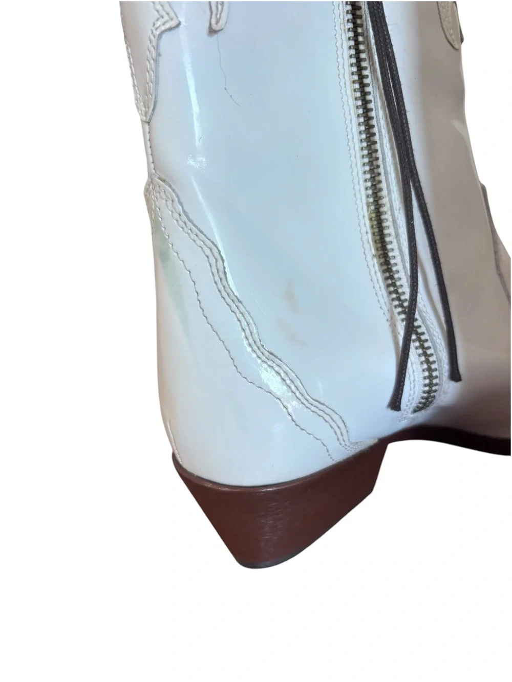 Free People New Frontier Western Booties Ivory White Patent Boots size 9